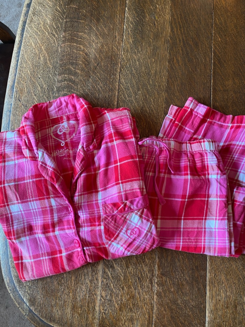 Victoria's Secret Women’s Hot Pink Plaid Flannel Pajama Set